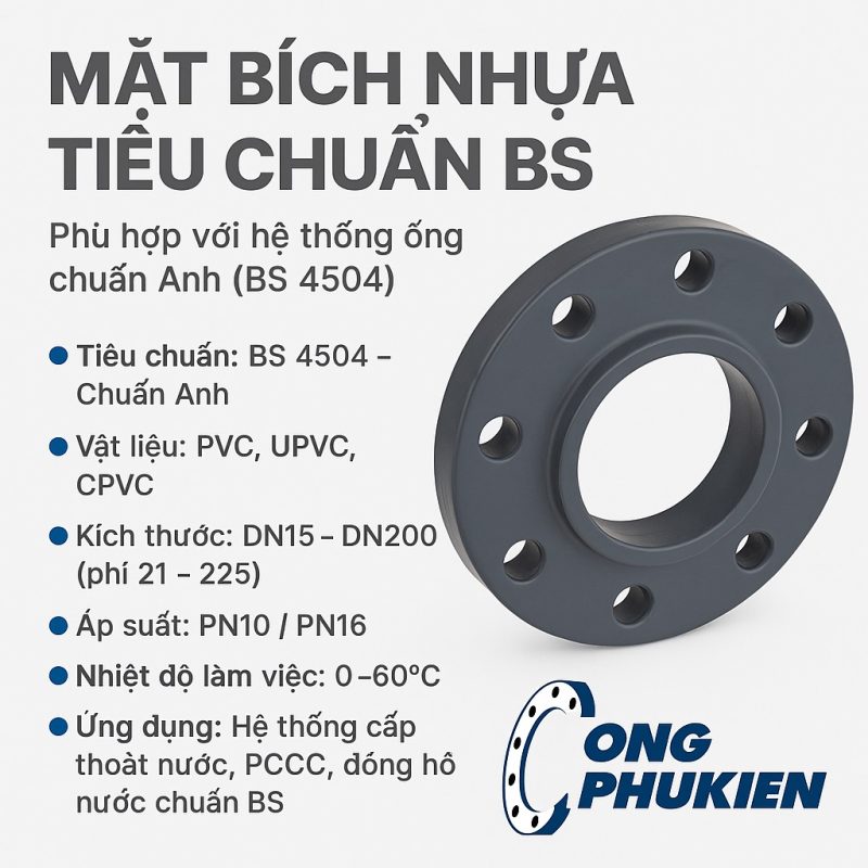 Mặt bích nhựa tiêu chuẩn BS 4504