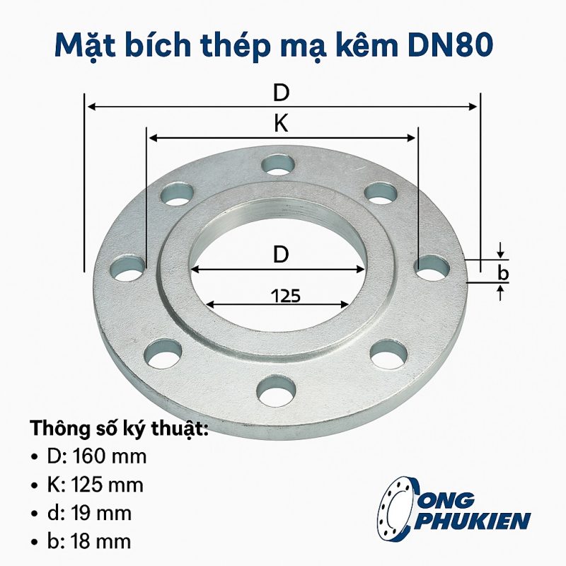 mặt bích thép mạ kẽm DN80