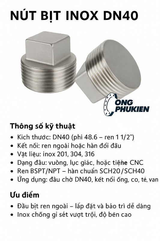 Nút bịt inox DN40