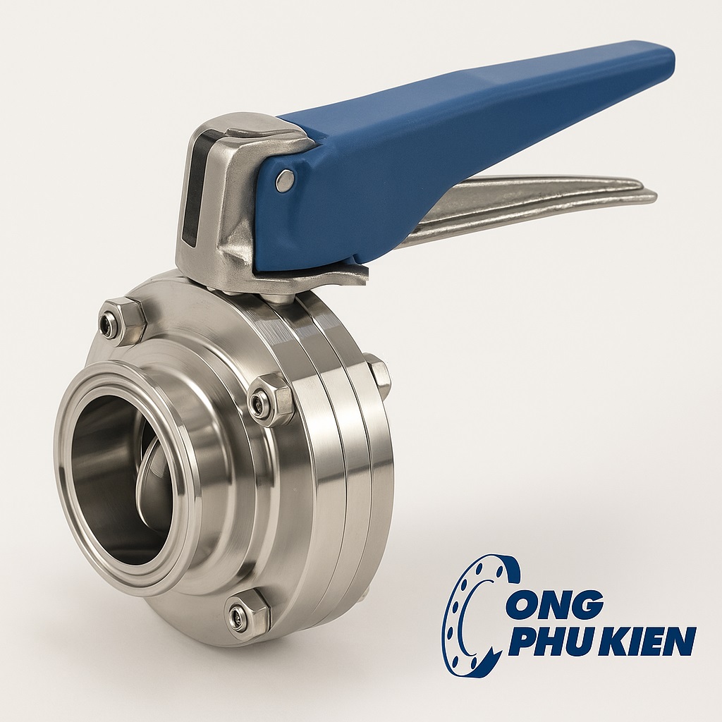 van-buom-vi-sinh-tay-kep-inox-01 van bướm vi sinh tay kẹp